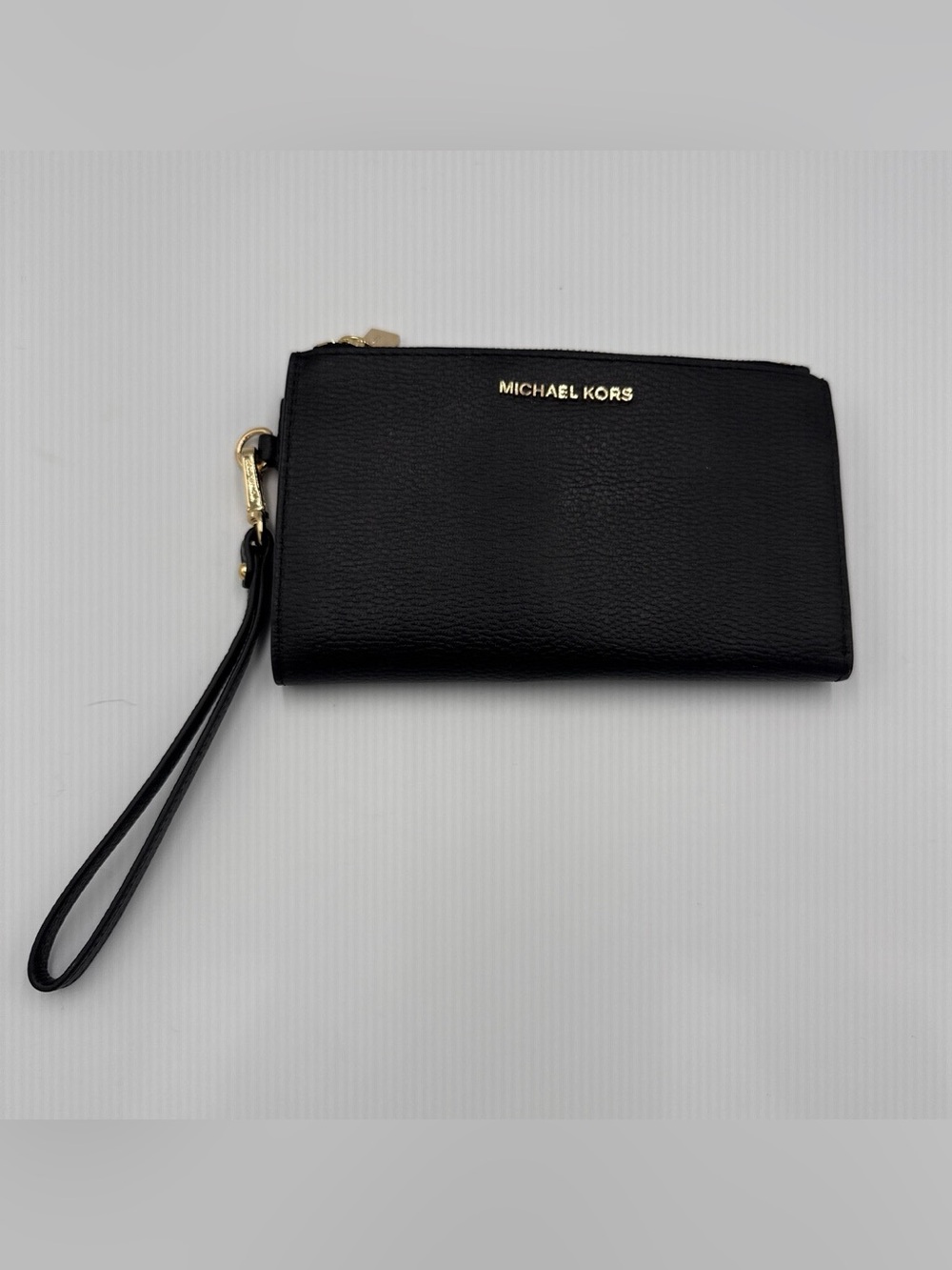 Michael Kors Black Leather Wristlet with Gold Hardware
